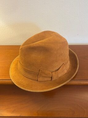 Vintage Champ Suede Leather Fedora Hat Camel Size 6 7/8